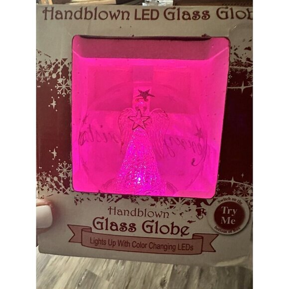 Christmas Hand Blown Glass Angel Nativity Snow Globe Color Change LED Lights NEW - Picture 7 of 8